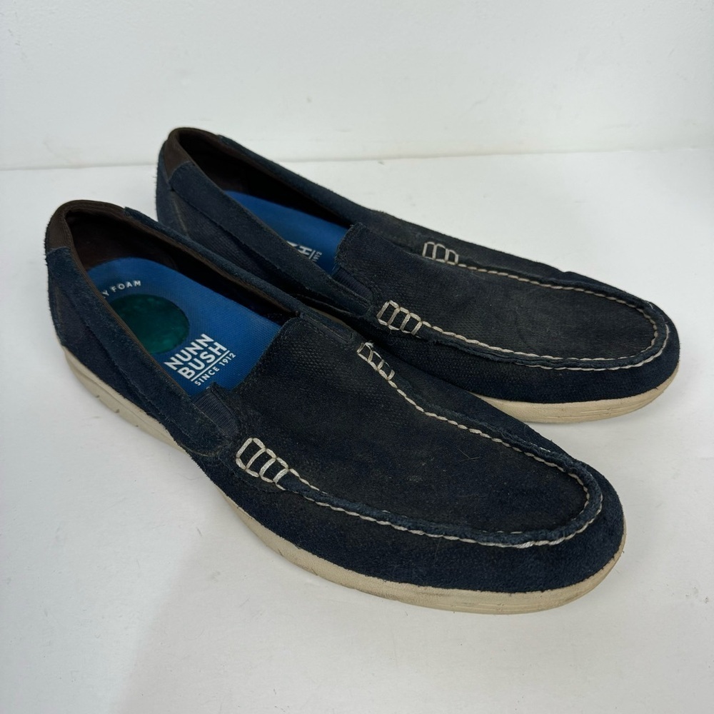 Nunn Bush Navy Blue Leather Slip On Memory Foam Comfort Shoes